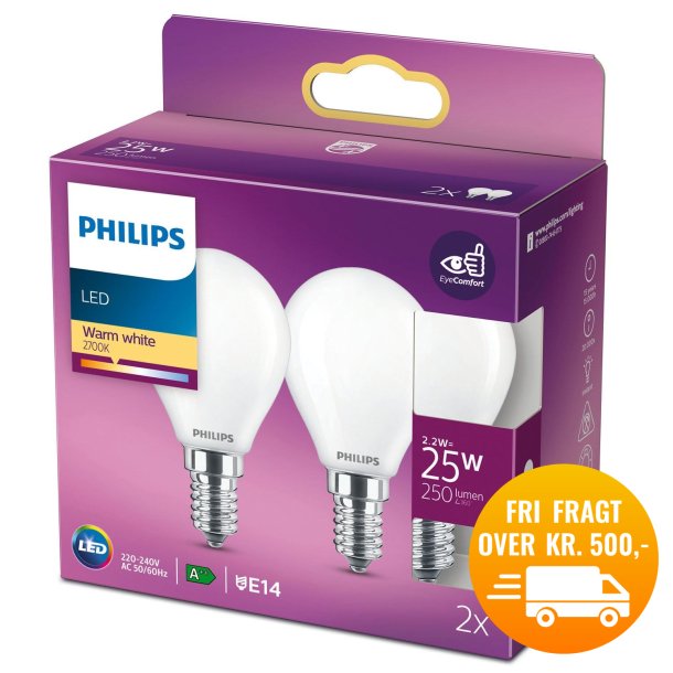 Philips LED pre Classic Krone 2,2W/827 (25W) mat 2-pak E14