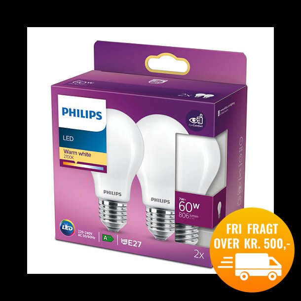 Dejlig let at håndtere ledsage Philips LED pære LED Classic Standard 7W/827 (60W) mat 2-pak E27 q100 -  Pærer - SR-LIGHT